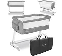 lionelo Theo 2en1 Lit Supplémentaire De Voyage pour Bébé, De La Naissance Jusqu'à 9 kg, Réglage en Hauteur De L'Inclinaison, Pliable, Paroi Latérale, Matelas Moustiquaire, Gris