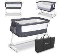 lionelo Theo 2en1 Lit Supplémentaire De Voyage pour Bébé, De La Naissance Jusqu'à 9 kg, Réglage en Hauteur De L'Inclinaison, Pliable, Paroi Latérale, Matelas Moustiquaire, Gris