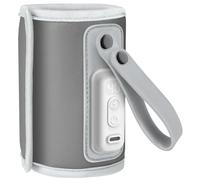 Lionelo Thermup Go Chauffe-Biberon Portable USB-C, 5 Températures 38-50°C | Écran LCD, silencieux, large bande auto-agrippante, similicuir PU, USB-C via powerbank, biberons jusqu’à 70 mm, Gris Argent