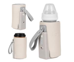 Lionelo Thermup Go Plus Chauffe-Biberon Portable, 5 Températures, 38-50°C | Sans fil, autonomie jusqu’à 8 h, USB-C, écran LCD, large bande auto-agrippante, silencieux, biberons 52-70 mm, Beige Sable