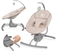 LIONELO RIO Transat Balancelle Électrique pour Bébés jusqu'à 9 kg Dossier Réglable, 3 vitesses de Balancement, Coussin, Sangles de Sécurité, Mélodies et Sons de la Nature, Bâtonnet pour Jouet, Légère