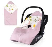 LIONELO Travel Swaddle Blanket Couverture Chaude pour Siège Auto, Porte-bébé, Poussette Toute l'Année Couverture Douce pour Bébé 90x90 cm Fermeture Velcro, 100% Coton (Pink)