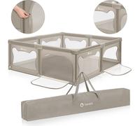LIONELO WILLOW XL Parc Bébé Pliable, 0-48 mois, Grand Espace de 187 cm x 207 cm x 68 cm, Barrière Parc Bébé en Maille Respirante, 2 Entrées Latérales Zippées (Beige)