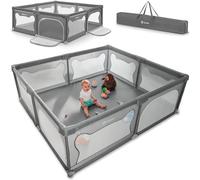 LIONELO WILLOW XL Parc Bébé Pliable, 0-48 mois, Grand Espace de 187 cm x 207 cm x 68 cm, Barrière Parc Bébé en Maille Respirante, 2 Entrées Latérales Zippées (Gris) (Grey)