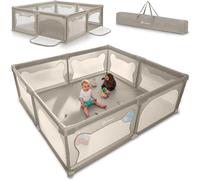 LIONELO WILLOW XL Parc Bébé Pliable, 0-48 mois, Grand Espace de 187 cm x 207 cm x 68 cm, Barrière Parc Bébé en Maille Respirante, 2 Entrées Latérales Zippées (Beige)