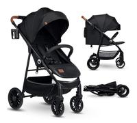 LIONELO Zoey poussette buggy jusqu'à 15 kg, capote XXL avec protection solaire, position allongée, repose-pieds réglable, roues en mousse EVA, moustiquaire pliable Noir
