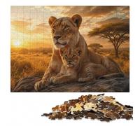 Lioness and Cub at Sunset Puzzle en Bois 500 pièces, Activité Intérieure | Une activité puzzle flexible: une organisation simple du motif le w nd.