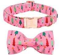 Lionheart glory Collier pour chien avec nœud papillon et arbre de Noël rose pour grands chiens - Collier réglable doux et robuste avec nœud papillon - Collier mignon pour animal domestique - Cadeau