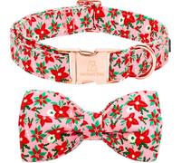 Lionheart glory Collier pour chien avec nœud papillon - Fleur de Noël rose - Collier pour chien de grande taille - Collier réglable doux et robuste avec nœud papillon - Collier mignon pour animal