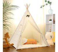LIONHERZ DAS ORIGINAL - Tente tipi pour enfant - 100 % coton - Avec tapis, stabilisateur, décoration en plumes et sac - Solide - Tente de jeu pour chambre d'enfant - Tente tippi - Blanc pur