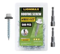 LIONMAX Lot de 500 vis de toiture en métal #10 × 3,8 cm, vis de toit à tête hexagonale peinte en blanc, rondelle en caoutchouc, pointe pointue, vis de bardage métal au bois, douille hexagonale incluse
