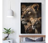 Lionne avec ses petits, décoration murale rustique pour salle de bain, art mural moderne, 20 x 30 cm