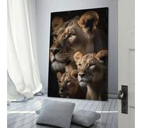Lionne avec ses petits, portrait décoratif pour salon, enfants, filles, garçons, fête d'anniversaire, grande toile murale pour salon, 40 x 60 cm