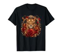 Lionne Royale avec Roses Rouges et Papillons T-Shirt