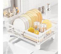 LIONONLY Egoutoire Vaisselle Cuisine, Égouttoir Vaisselle avec Plaque de Drainage,Acier Inoxydable Égouttoir Vaisselle avec Porte-Ustensiles et Buse Rotative,Séchoir à Vaisselle Rangement