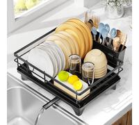 LIONONLY Egoutoire Vaisselle Cuisine, Égouttoir Vaisselle avec Plaque de Drainage,Acier Inoxydable Égouttoir Vaisselle avec Porte-Ustensiles et Buse Rotative,Séchoir à Vaisselle Rangement