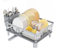 LIONONLY Egoutoire Vaisselle Cuisine, Égouttoir Vaisselle avec Plaque de Drainage,Acier Inoxydable Égouttoir Vaisselle avec Porte-Ustensiles et Buse Rotative,Séchoir à Vaisselle Rangement