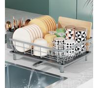 LIONONLY Egoutoire Vaisselle Cuisine,Grande Égouttoir Vaisselle avec Plaque de Drainage,Acier Inoxydable Égouttoir Vaisselle avec Porte-Ustensiles et Buse Rotative,Séchoir à Vaisselle Rangement