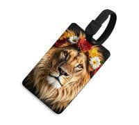 Lions africains portant une fleur sur la tête - Étiquettes de bagages - Identification facile - Sécurisée et élégante - Pour homme et femme - Sac à main - Style noir