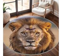 Lions D'Afrique Tapis Rond 180 cm Intérieur & Extérieur Doux Antidérapant Lavable en Machine, Brun Tapis Décoratif de Style Moderne pour Salon Chambre Salle à Manger