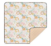 Lions Elephant Sun Tapis de jeu doux rembourré pour l'intérieur et l'extérieur Tapis de jeu lavable pour bébés, nourrissons et tout-petits, 127 x 127 cm