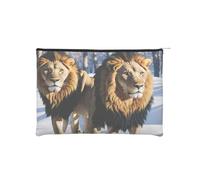 Lions in the Snow Trousse à maquillage réutilisable en papier imperméable et légère pour voyage, école et usage quotidien Motif imprimé intégral pour femmes, étudiants, écologistes, Noir , Taille