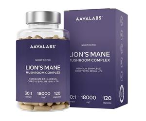 Lions Mane 18000mg 30:1 avec Cordyceps Sinensis, Reishi Ganoderma et Zinc | Criniere de Lion Champignon Hericium Erinaceus Nootropique Puissant Memoire et Concentration Mushroom Complex - 120 Gelules