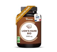 Lions Mane Champignon BIO 2000mg - 180 Gélules Vegan avec Poivre Noir - Extrait Concentré 30:1 Crinière de Lion Hericium Erinaceus - Soutien Cérébral, Mémoire, Immunité - Fabriqué en France - Vitavea