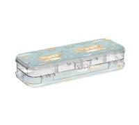 Lions Mignons Coeurs Fleur Boîte à Crayons Transparente à Deux Couches,Organisateur de Stylos en Plastique avec Couvercles à Cliquet pour École et Bureau