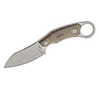 Lionsteel Couteau à lame fixe M390 lavé à la pierre, manche en CANVAS VERT SOLIDE, étui en cuir, Ski