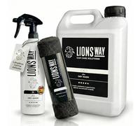 LionsWay Nettoyage à Sec Auto à la Cire de Carnauba - Polissage Sans Eau, Traitement Céramique Rapide pour Voitures et Motos - 5000 + Pulvérisateur + 2 Chiffons