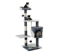 lionto Arbre à Chat 4 Niveaux avec Niche et sisal, 112 cm, Gris/Blanc | Arbre à chat sur quatre niveaux avec balles, corde en sisal, niche douillette et plateforme de repos