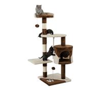 lionto Arbre à Chat 4 Niveaux avec Niche et sisal, 112 cm, Marron/Beige | Arbre à chat sur quatre niveaux avec balles, corde en sisal, niche douillette et plateforme de repos