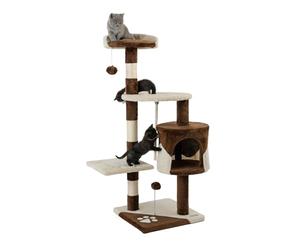 lionto Arbre à Chat 4 Niveaux avec Niche et sisal, 112 cm, Marron/Beige | Arbre à chat sur quatre niveaux avec balles, corde en sisal, niche douillette et plateforme de repos