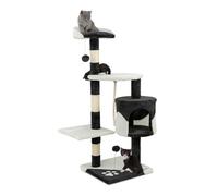lionto Arbre à Chat 4 Niveaux avec Niche et sisal, 112 cm, Noir/Blanc | Arbre à chat sur quatre niveaux avec balles, corde en sisal, niche douillette et plateforme de repos