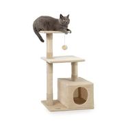lionto Arbre à Chat à 3 Niveaux avec Niche, 85 cm, Beige | Trois niveaux avec niche, plateforme, balle en peluche et poteaux en sisal pour grimper, jouer et se reposer
