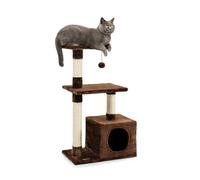 lionto Arbre à Chat à 3 Niveaux avec Niche, 85 cm, Brun | Trois niveaux avec niche, plateforme, balle en peluche et poteaux en sisal pour grimper, jouer et se reposer
