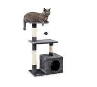 lionto Arbre à Chat à 3 Niveaux avec Niche, 85 cm, Gris foncé | Trois niveaux avec niche, plateforme, balle en peluche et poteaux en sisal pour grimper, jouer et se reposer