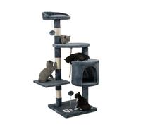 lionto Arbre à Chat avec 2 balles en Peluche & Corde de Jeu, Hauteur 112 cm, avec Corde en sisal & Peluche, Surface de Repos & Grotte, Support Mural Inclus, pour Petits & Grands Chats, Gris