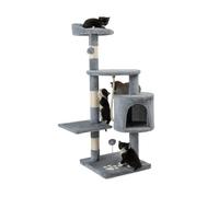 lionto Arbre à Chat avec 2 balles en Peluche & Corde de Jeu, Hauteur 112 cm, avec Corde en sisal & Peluche, Surface de Repos & Grotte, Support Mural Inclus, pour Petits & Grands Chats, Gris Clair