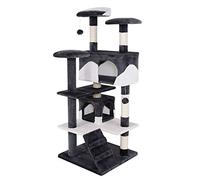 lionto Arbre à Chat avec 2 niches et 3 Plateformes, 130 cm, Gris/Blanc | Arbre à chat avec deux niches, trois plateformes, escalier et nombreux éléments en sisal pour jouer et griffer