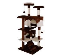 lionto Arbre à Chat avec 2 niches et 3 Plateformes, 130 cm, Marron/Beige | Arbre à chat avec deux niches, trois plateformes, escalier et nombreux éléments en sisal pour jouer et griffer