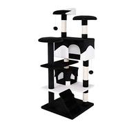 lionto Arbre à Chat avec 2 niches et 3 Plateformes, 130 cm, Noir/Blanc | Arbre à chat avec deux niches, trois plateformes, escalier et nombreux éléments en sisal pour jouer et griffer