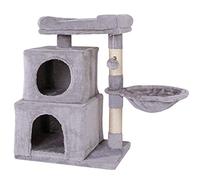 lionto Arbre à Chat avec 2 niches, hamac et lit, 70 cm, Gris Clair | Grande plateforme, deux niches, hamac et poteaux en sisal offrent des espaces pour grimper, jouer et se reposer