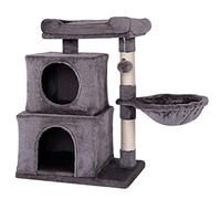 lionto Arbre à Chat avec 2 niches, hamac et lit, 70 cm, Gris foncé | Grande plateforme, deux niches, hamac et poteaux en sisal offrent des espaces pour grimper, jouer et se reposer