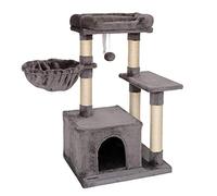 lionto Arbre à chat avec balle en peluche et hamac, hauteur 85 cm, arbre avec sisal et peluche, surface de repos et niche confortables, fixation murale incluse, pour petits et grands chats, gris foncé