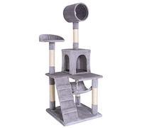 lionto Arbre à Chat avec hamac et Tunnel, Hauteur 133 cm, Arbre avec Corde en sisal et Peluche Douce, Surfaces de Repos et niches Confortables, pour Petits et Grands Chats, Gris Clair