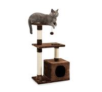 lionto Arbre à Chat avec Niche et Balle en Peluche, Hauteur 85 cm, Arbre à Chat en sisal & Peluche, couchages Confortables & Niche, pour Petits & Grands Chats, Marron (avec nom imprimé)