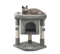 lionto Arbre à Chat avec Niche et Couchage, 60 cm, Gris foncé | Petit arbre à chat avec grand panier, deux balles en peluche et niche pour grimper, jouer, se cacher et griffer