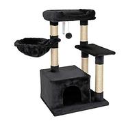 lionto Arbre à Chat avec Niche, hamac et Panier, 85 cm, Noir | Arbre à chat avec hamac, balle en peluche, niche et plateforme pour grimper, jouer, dormir et se cacher